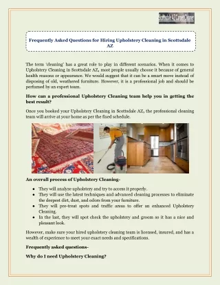 Frequently Asked Questions for Hiring Upholstery Cleaning in Scottsdale AZ