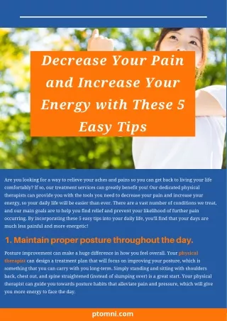 Decrease Your Pain and Increase Your Energy with These 5 Easy Tips