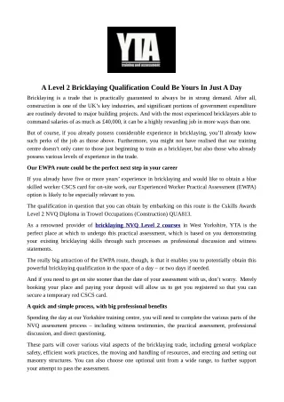 a level 2 bricklaying qualification could