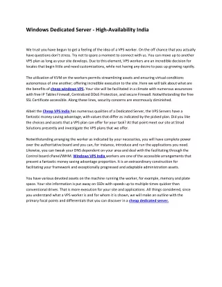 windows dedicated server high availability india