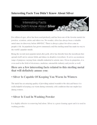 Interesting Facts You Didn’t Know About Silver