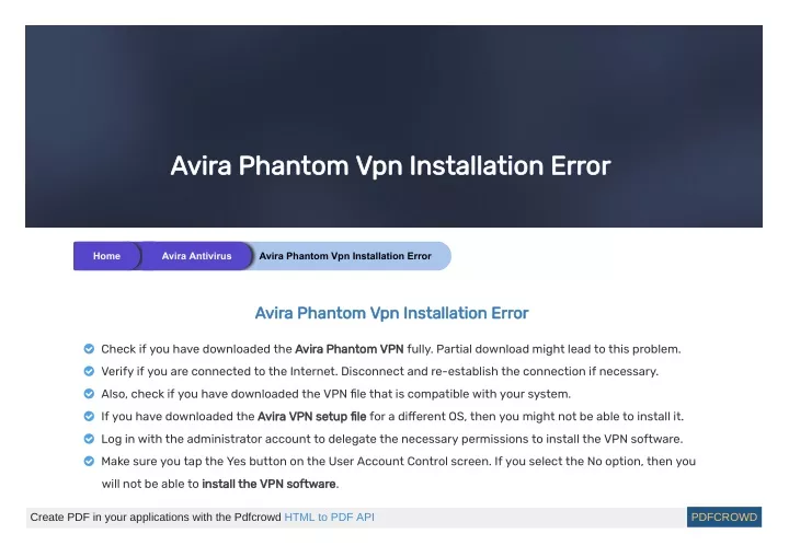 avira phantom vpn installation error avira