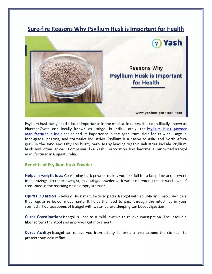 sure fire reasons why psyllium husk is important