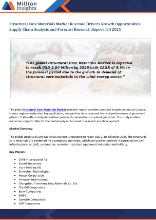 structural core materials market revenue drivers