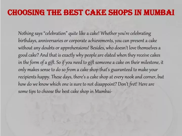 choosing the best cake shops in mumbai