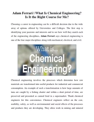 Adam Ferrari - Chemical engineering what is it