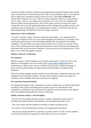 having the quality assurance certification