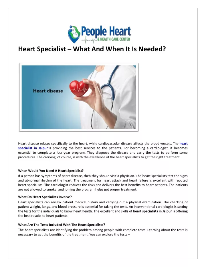 heart specialist what and when it is needed