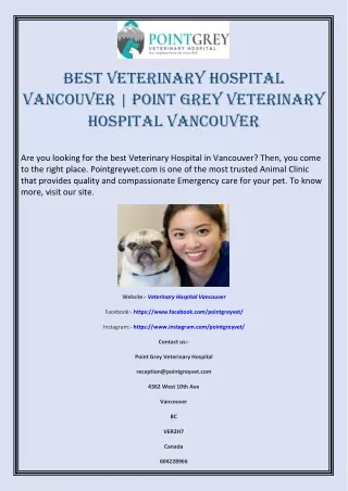 Best Veterinary Hospital Vancouver | Point Grey Veterinary Hospital Vancouver