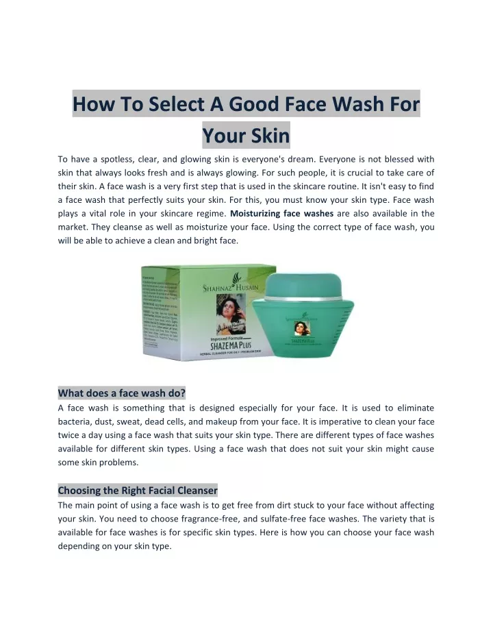 how to select a good face wash for your skin