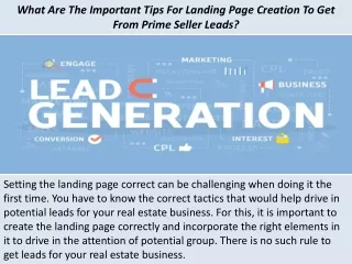 what are the important tips for landing page creation to get from prime seller leads