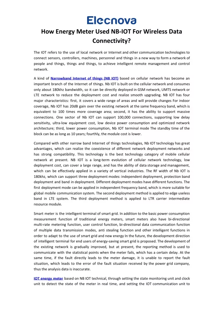 how energy meter used nb iot for wireless data