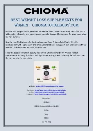 Best Weight Loss Supplements For Women | Chiomatotalbody.com