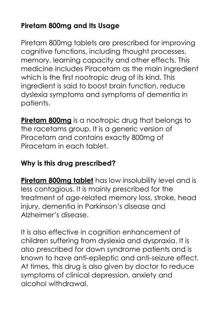 piretam 800mg and its usage piretam 800mg tablets