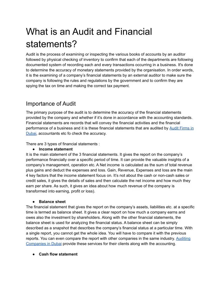 what is an audit and financial statements