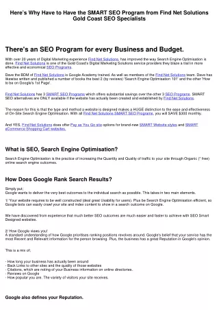 Have to Have the Smart Search Engine Optimisation Program from Find Net Solutions the Gold Coast Search Engine Optimisa