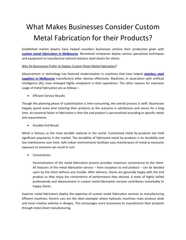 what makes businesses consider custom metal