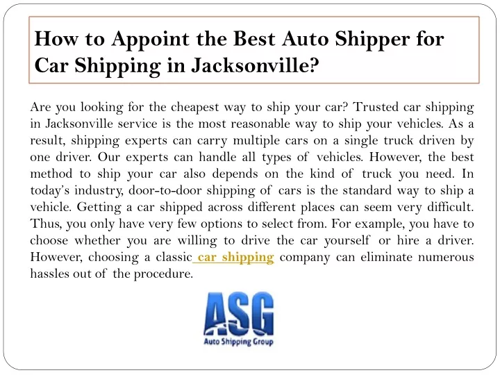 how to appoint the best auto shipper for car shipping in jacksonville
