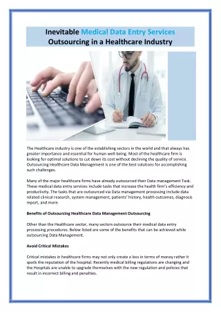 Inevitable Medical Data Entry Services Outsourcing in a Healthcare Industry.