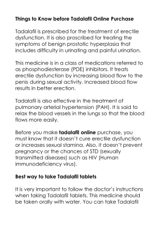 Things to Know before Tadalafil Online Purchase