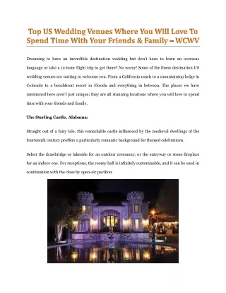 Top US Wedding Venues Where You Will Love To Spend Time With Your Friends & Family – WCWV