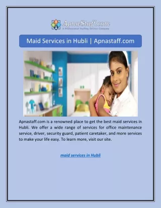 Maid Services in Hubli | Apnastaff.com