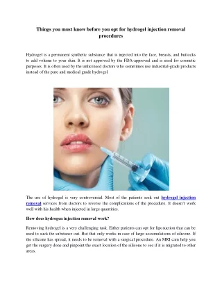 Things you must know before you opt for hydrogel injection removal procedures