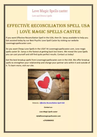 Effective Reconciliation Spell USA | Love Magic Spells Caster