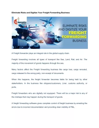 Eliminate Risks and Digitize Your Freight Forwarding Business