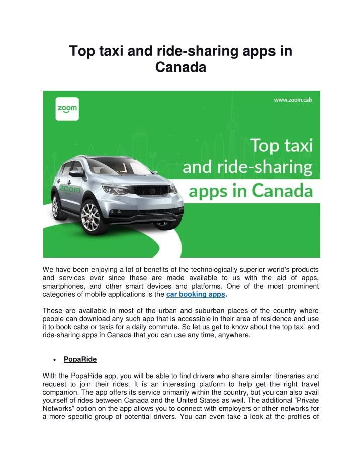 top taxi and ride sharing apps in canada