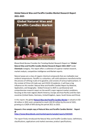 Global Natural Wax and Paraffin Candles Market Research Report 2021-2025