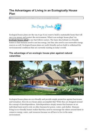 the advantages of living in an ecologically house