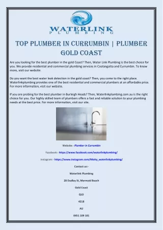 Top Plumber In Currumbin | Plumber Gold Coast