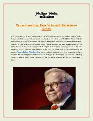 Value investing: How to invest like Warren Buffett