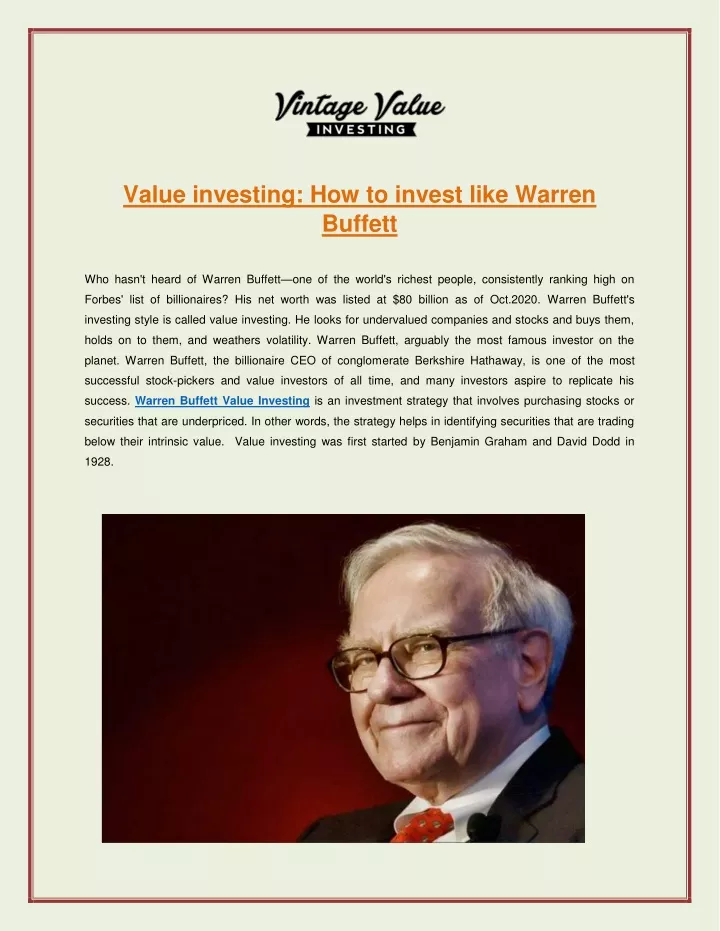 value investing how to invest like warren buffett