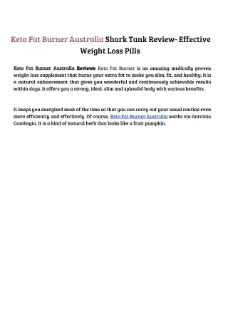 Keto Fat Burner Australia Shark Tank Review- Effective Weight Loss Pills