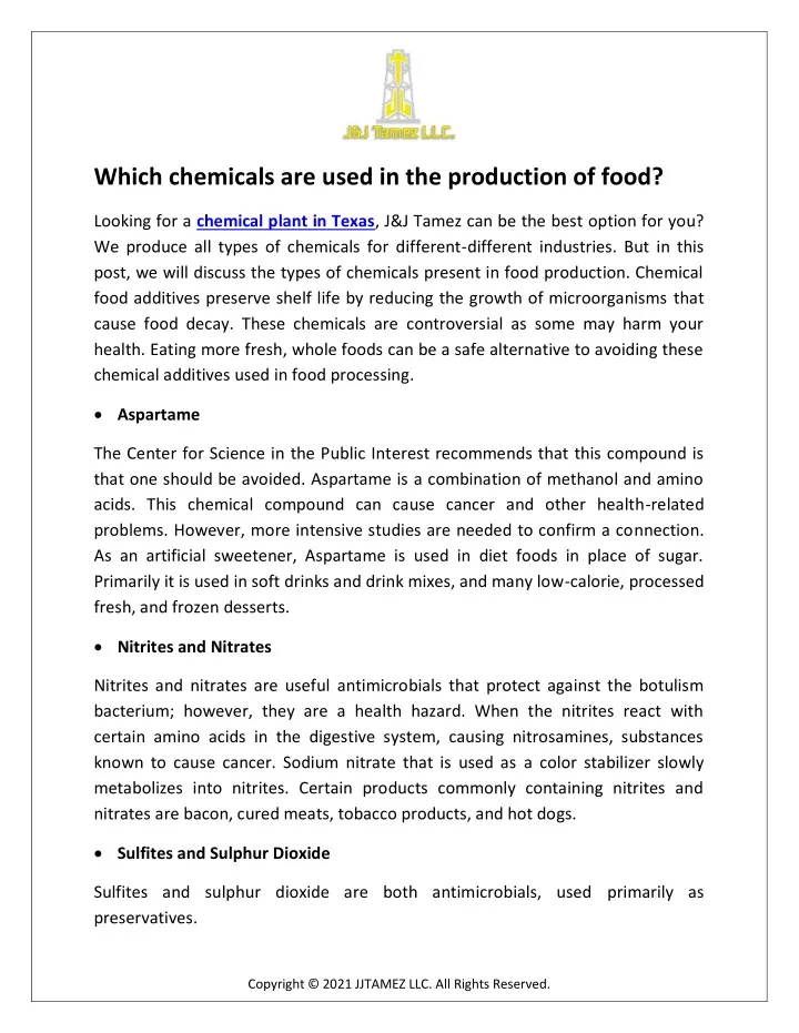 which chemicals are used in the production of food