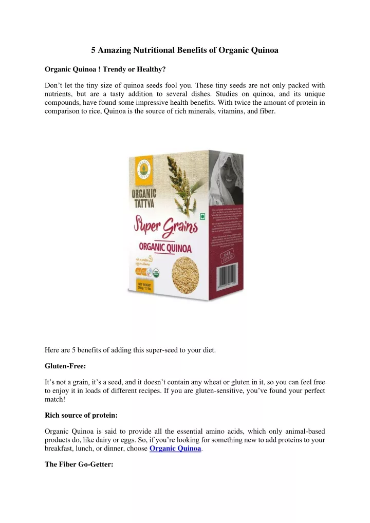 5 amazing nutritional benefits of organic quinoa