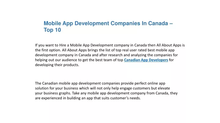 mobile app development companies in canada top 10