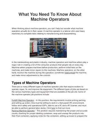 What You Need To Know About Machine Operators