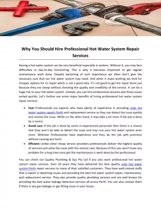 Why You Should Hire Professional Hot Water System Repair Services
