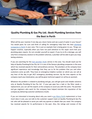 Quality Plumbing & Gas Pty Ltd.: Book Plumbing Services from the Best in Perth