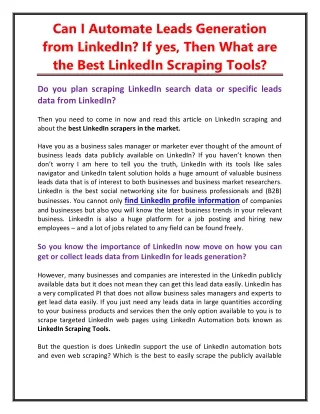 can i automate leads generation from linkedin