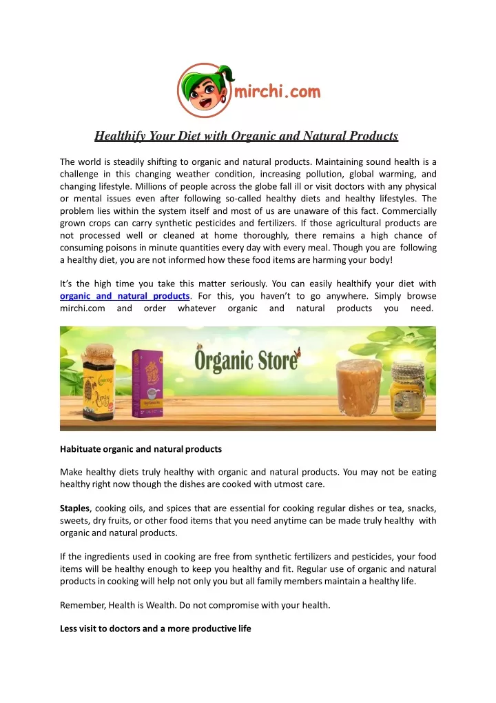 healthify your diet with organic and natural