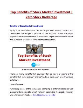 Zero Stock Broker In India | Brokerage Charges