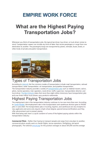 What are the Highest Paying Transportation Jobs?