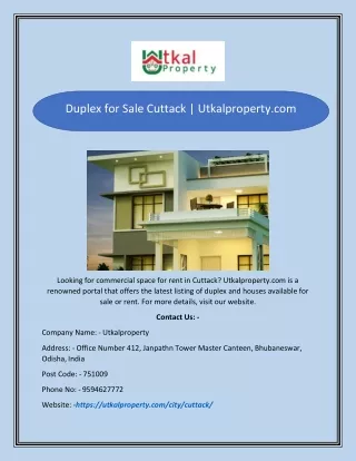 Duplex for Sale Cuttack | Utkalproperty.com