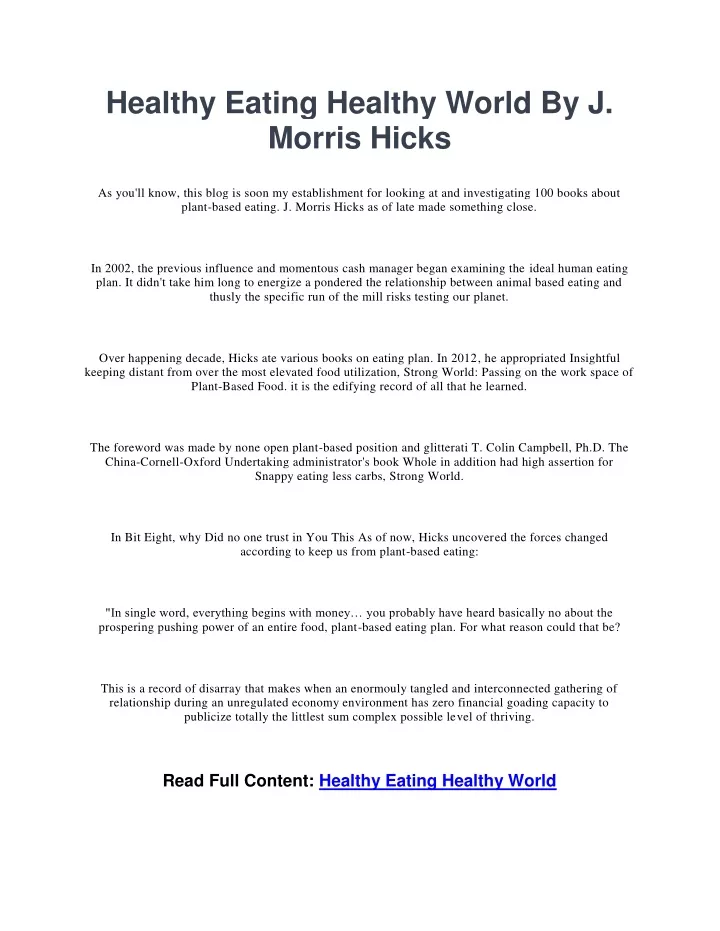 healthy eating healthy world by j morris hicks