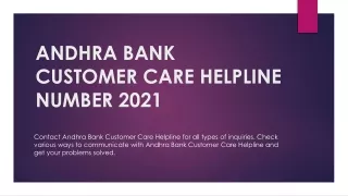 Andhra Bank Personal Loan - Customer Care Number