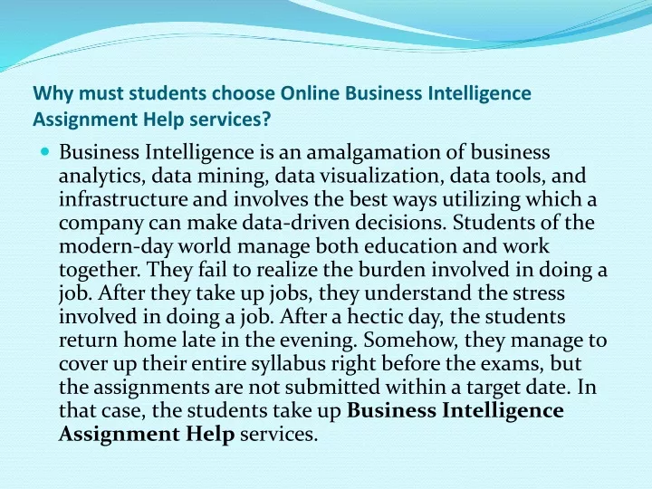 why must students choose online business intelligence assignment help services